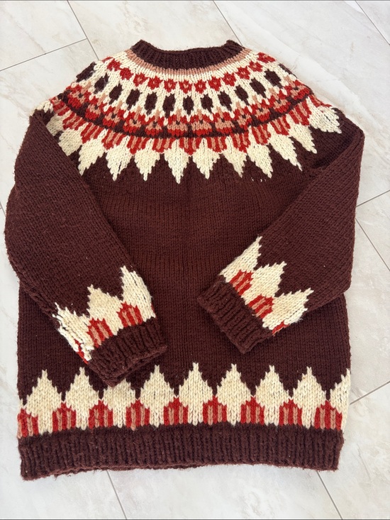 Handmade Sweaters - Ladies Brown Nordic Pattern Wool Sweater